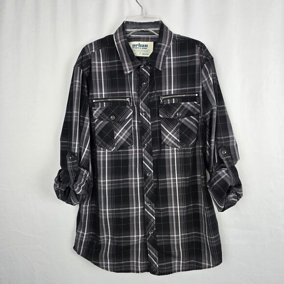 Urban Pipeline Button Down Flannel Shirt Men's M Black White Easy-Care Fabric - Picture 2 of 14